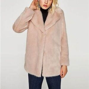 ZARA Mink Faux Fur Blush Nude pink coat XS 2 sold out rare warm luxury designer